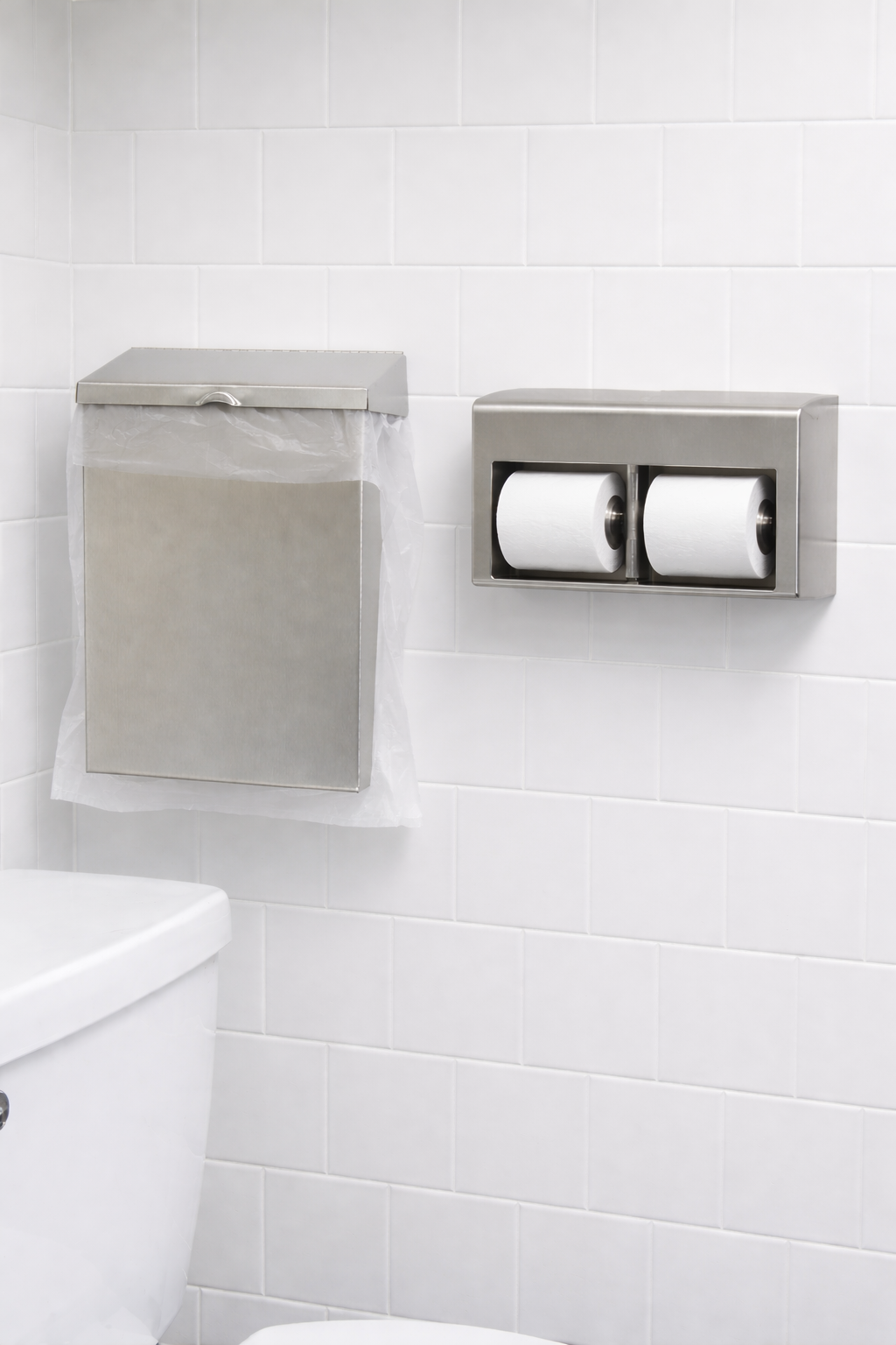 Bright modern commercial restroom interior